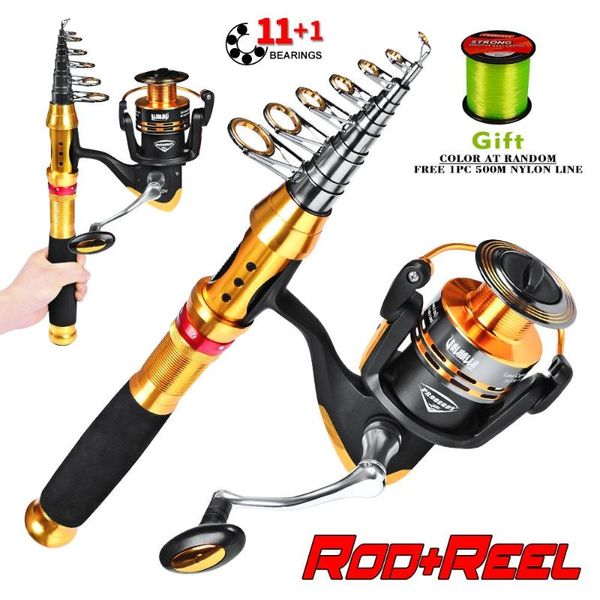 

fishing reel and rod set 1.5m-3.6m fishing rod + 11bb spining reel combo line gift