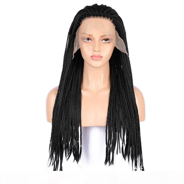 

zhifan synthetic lace front wig 3x twist braids box braids 18-26inch black long heat resistant hair wigs