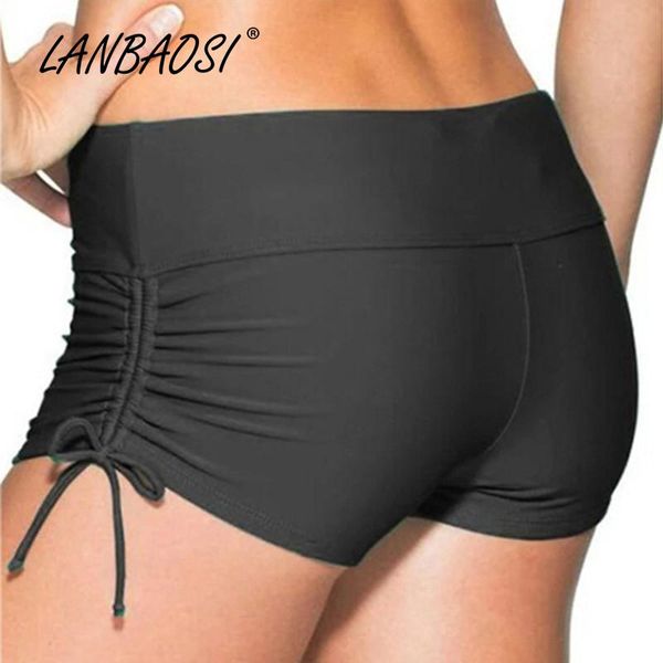 

women's fitness summer black beach short quick dry drawstring swimming surfing stretch waist sports shorts