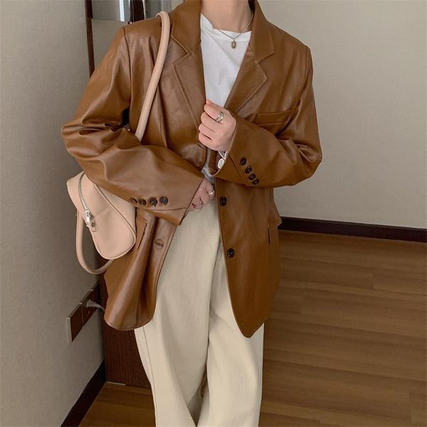 

women's jackets 2colors 2021 korean style women pu leather coats and jacket female autumn winter turn down collar womens (o6694), Black;brown