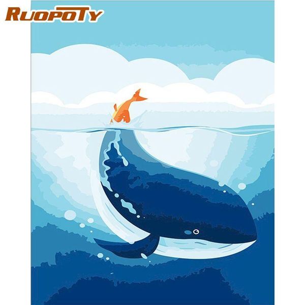 

paintings ruopoty frame blue baby whale diy painting by numbers kit animal oil on canvas wall art gifts for friend