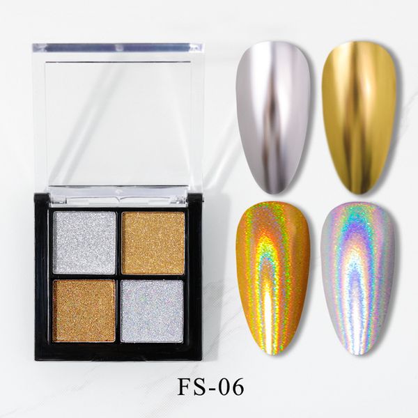 HEIßER Vier Farbe Nail art Glitter Solide Magie Spiegel Nagel Pulver Holographische Laser Chrom Pigmente Staub Gel Dekorationen Maniküre Werkzeug