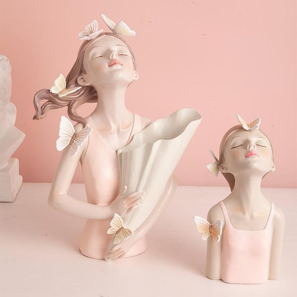 

europe butterfly fairy girl figurines resin tablestatues gift creative characters with flower vase home decor vase craft