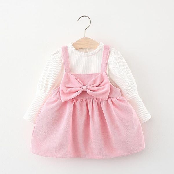 

clothing sets 2021 spring baby girls t-shirt with bow strap corduroy dress wholesale, White