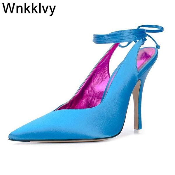

dress shoes women high heels silk stain pointed toe shallow mouth pumps crosstiedsling back summer candy color sandals sandalias, Black