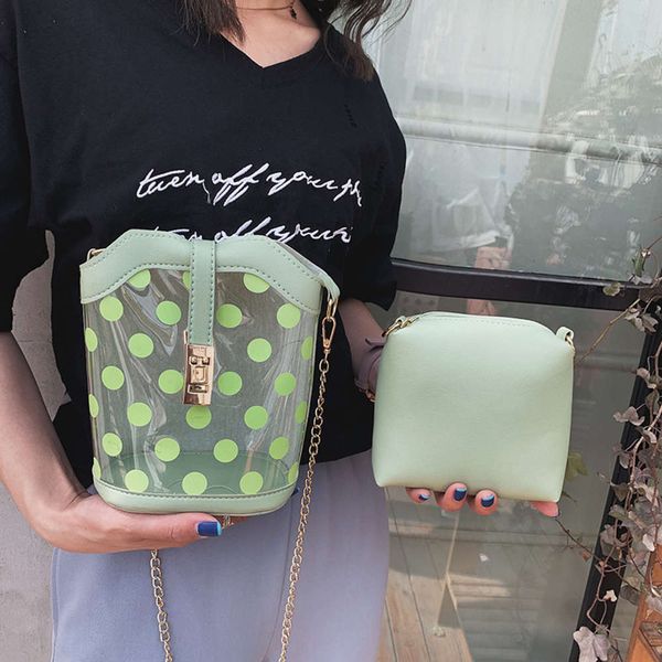 

hbp summer female 2019 new fashion korean versatile messenger chain girl single shoulder wave point transparent bag