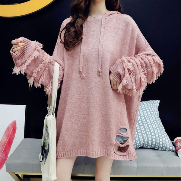 

women's sweaters women sweater korean spring autumn knitting long sleeve ladies hooded mid-length female harajuku pullover clothes, White;black