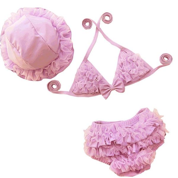 

2021 girl swimsuit three-piece suit children's swimwear swim suits child ruffle bikinis split mesh split children's swimwear