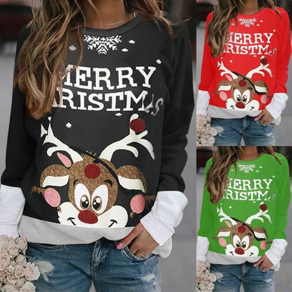 

loose oversize christmas fawn pullover t-shirt jacquard bottom sweater, White;black
