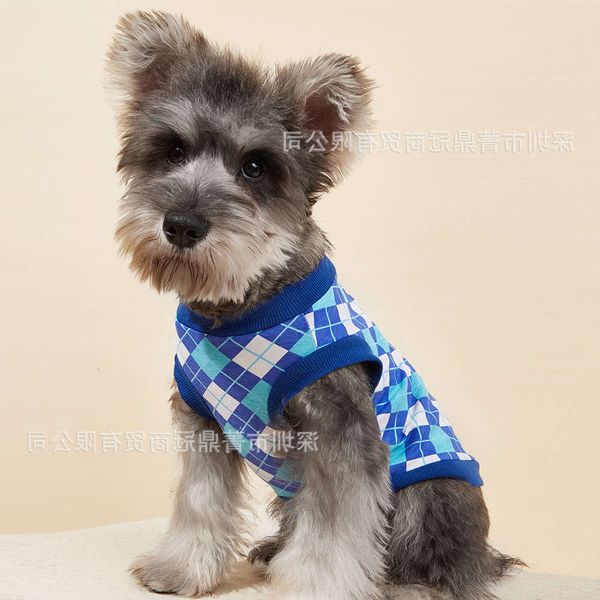 

pet spring and summer clothing diamond grid print vest cat dog thin