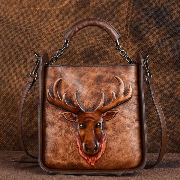 

new fashion women's bag head leather hand painted embossed handbag