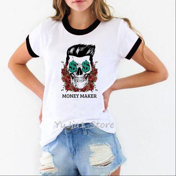 

money maker letter print t shirt women black girl vogue t shirt femme melanin shirt summer female t streetwear, White