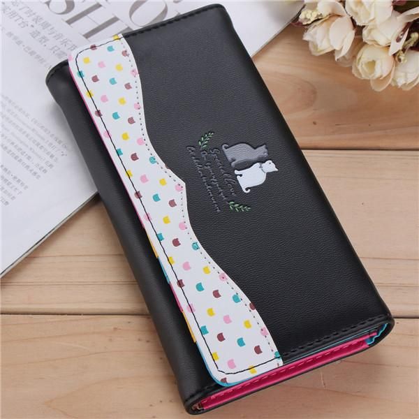 

purse 2021 women cartoon cat long wallet girls candy color card holder coin bags, White