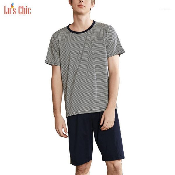 

men's sleepwear lu's chic men pajama set striped short sleeve shorts 2 pjs soft with pockets1, Black;brown