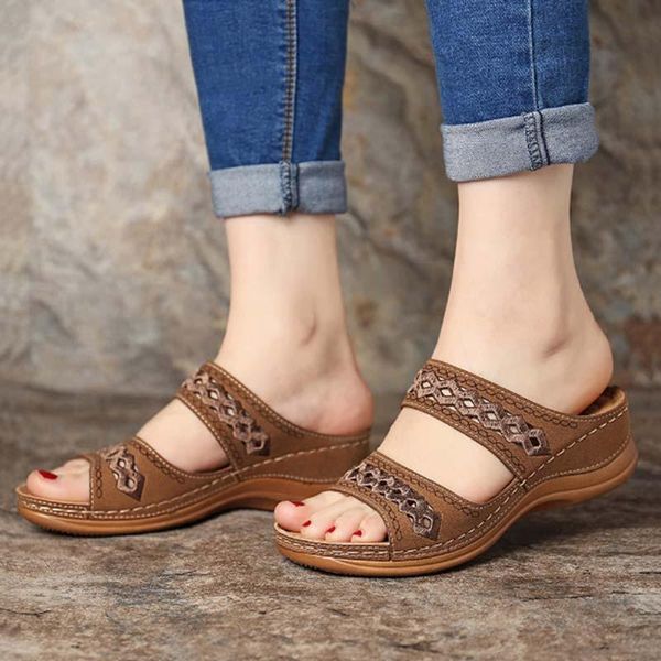 

sandals women peep toe summer shoes woman low heels casual wedges for slip on slippers female, Black