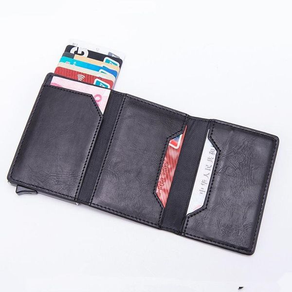 

vintage antitheft men credit card holder blocking rfid wallet leather security information aluminum metal purse jllvlm