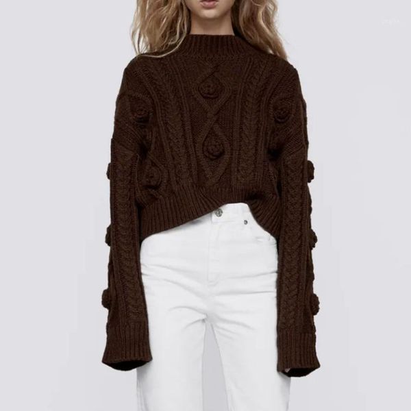 

women's sweaters woven decorative knitted sweater long sleeve o-neck retro pullover chic 2021, White;black