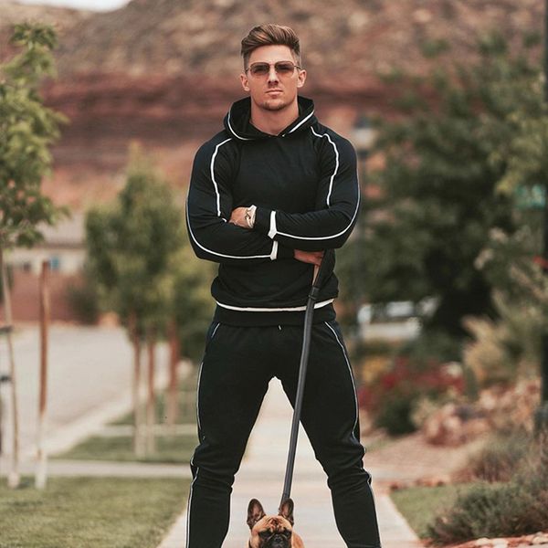 

2021 new men sweatshirt streetwear hip hop hooded harajuku hoodie fitness bodybuilding hoody fashion casual mens hoodies 8j3v, Black