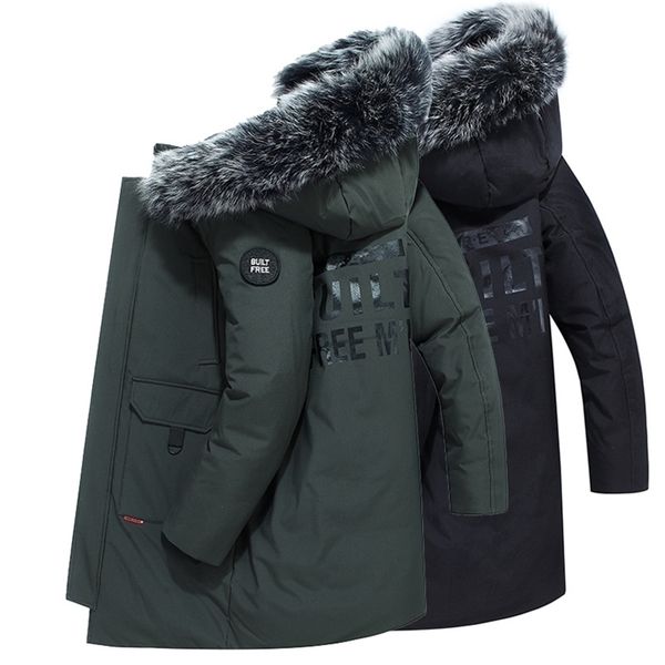

men winter brand casual warm thick white duck long down jacket real fur collar thicken outwear parkas jacket men 211129, Black