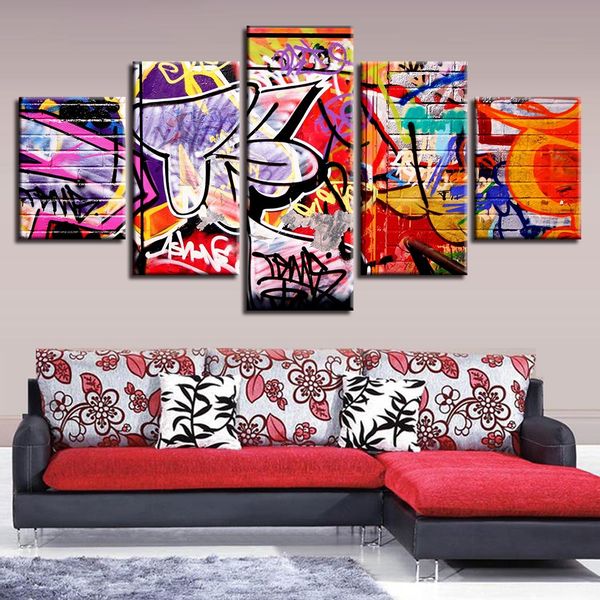 

decor kitchen restaurant wall hd print 5 pieces colorful graffiti abstract picture poster modular canvas paintings art (no frame)