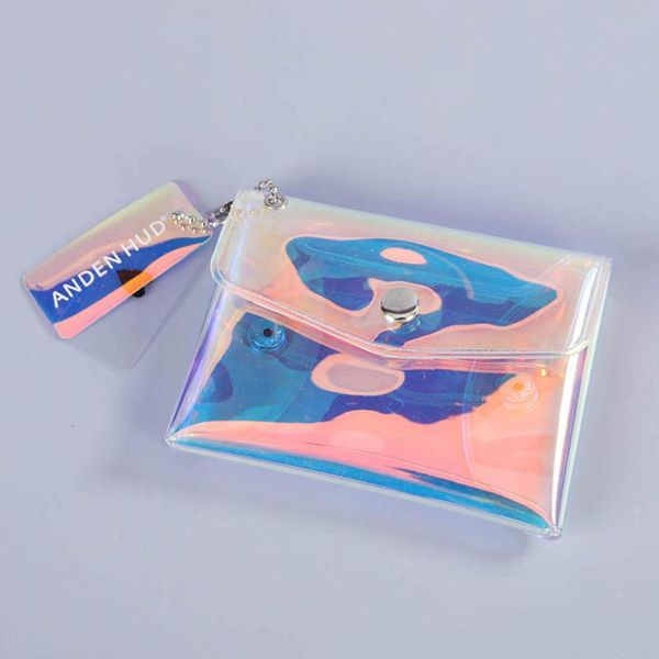 

card holders colorful laser waterproof pvc women case business holder men bag id mini wallet girls coin purse, Brown;gray
