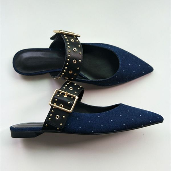 

slippers metallic rivet-laced sandals, thin-tipped shoes, low-down slippers, semi-slippers y44x, Black