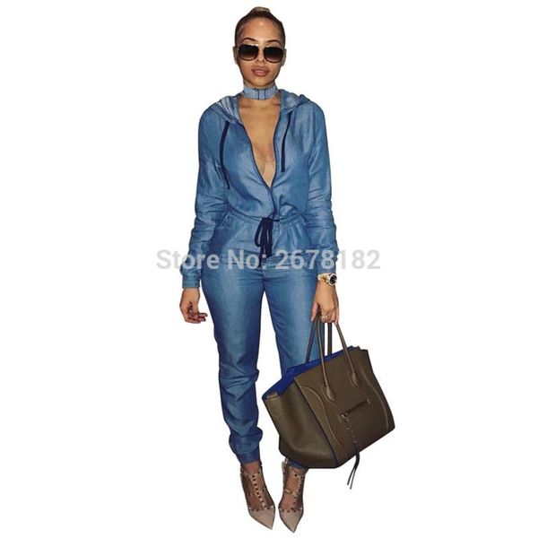 

women's jumpsuits & rompers women hooded jeans jumpsuit zipper up drawstring waist long sleeve denim romper casual overalls autumn wint, Black;white