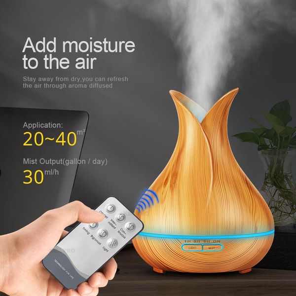

ultrasonic air humidifier 400ml aroma essential oil diffuser with wood grain 7 color changing led lights cool mist maker