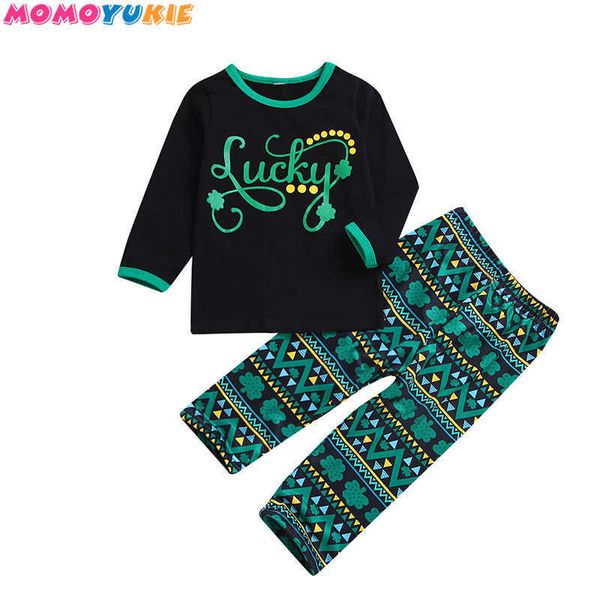 bambini vestiti per bambini per ragazze ragazzi bambini stampa T-shirt top pantaloni 2 pezzi abiti Set di abbigliamento Primavera Autunno 1-6 anni ragazza ragazzo 210713