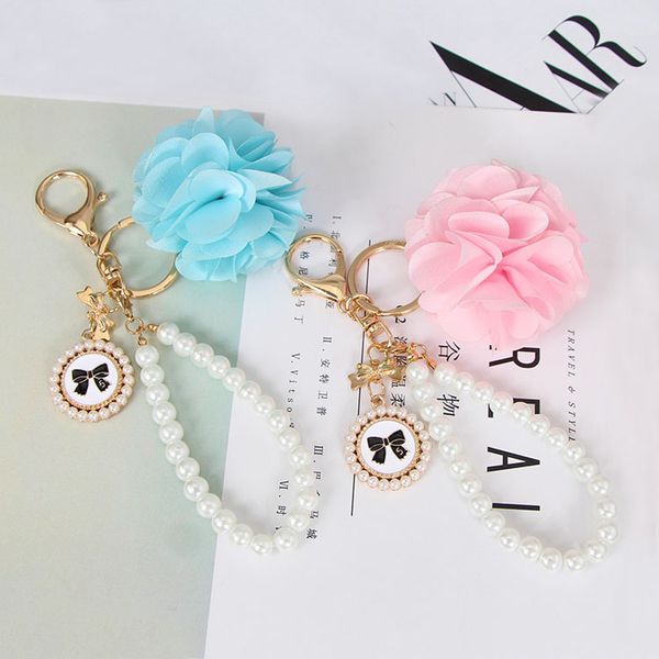 

selling super beautiful pearl hangtag color big ball cloth flower car bag key chain exquisite hanging decorationa1, Silver
