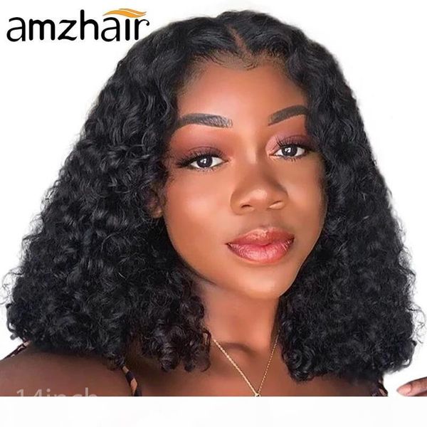 

brazilian curly short bob lace front human hair wigs with pre-plucked baby hair for women 150 density 13x4 transparent remy, Black;brown