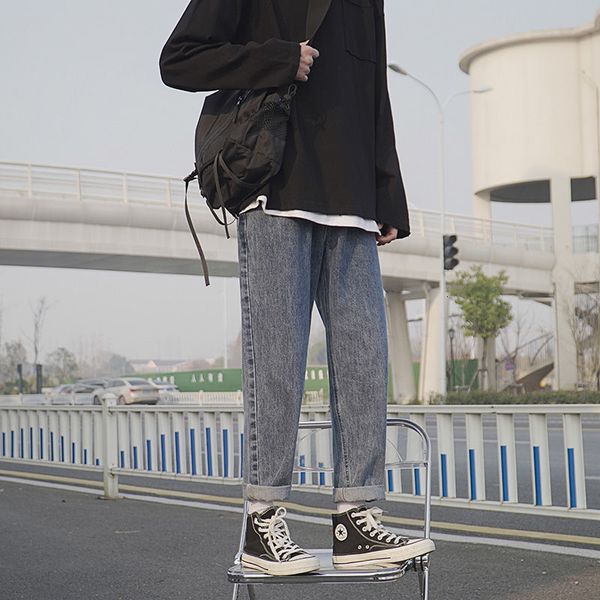 

2021 new spring summer cotton men's fashion retro casual jeans men streetwear hip-hop straight denim trousers mens yt60, Blue