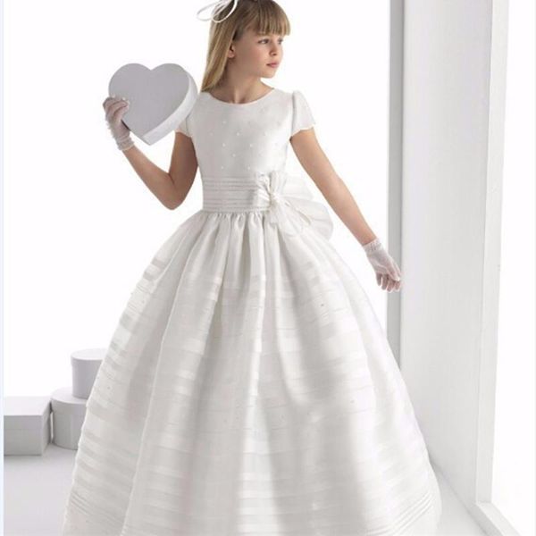 

girl's dresses fashion flower girl charming white ivory short sleeve satin floor length girls pageant first communion, Red;yellow
