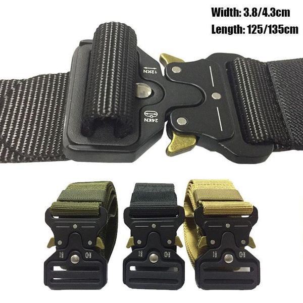 

waist support military tactical belt nylon army men cinto hunting accessories war battle duty equipment metal buckle belts, Black;gray