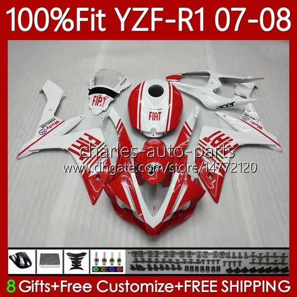 Kit carenti OEM per Yamaha 100% Fit YZF-R1 YZF1000 YZF R1 2007-2008 Body 91No.163 YZF-1000 YZF R 1 1000 cc YZFR1 Bianco rosso 07 08 1000CC 2007 2008 Stampo per iniezione 2008