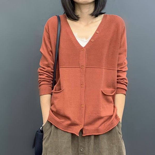

2021 new autumn spring solid women knit cardigans v-neck female sweater with buttons and pockets long sleeve casual ladies pullovers w9ao, White;black