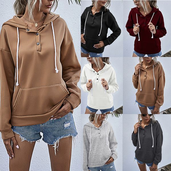 

2021 new women long sleeve hooded sweatshirt spring autumn drawstring hoodies girls casual pocket pullovers sweatshirts streetwear jtr4, Black