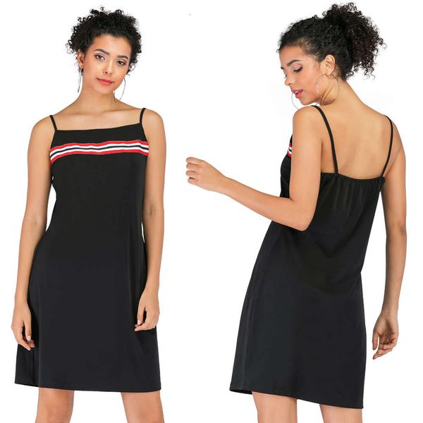 

2021 summer new stretch stitched black suspender dress jr004, Gray