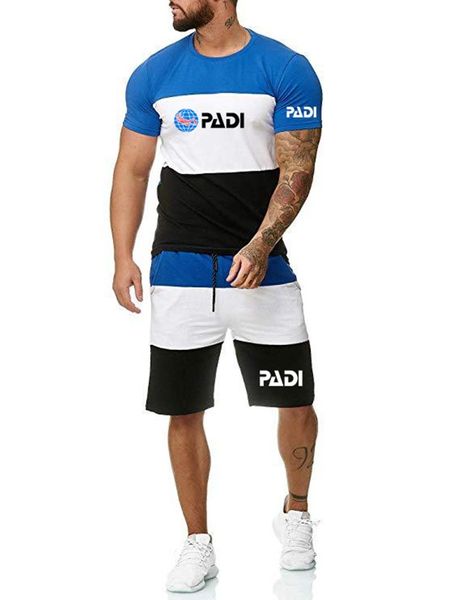 

men's tracksuits summer men o neck t shirt padi logo print custom made cotton quick dry classic personality male short sleeve tee+short, Gray