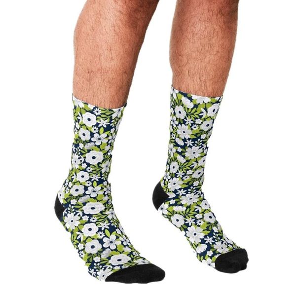 

men's socks 2021 funny blooming floral design pattern printed hip hop men happy cute boys street style crazy for, Black