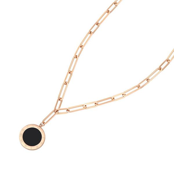 

pendant necklaces fashion women necklace stainless steel black white shell with roman numeral luxury wedding jewelry, Silver