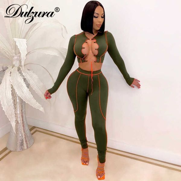 

patchwork women 2 piece set long sleeve crop lace up bandage cross leggings bodycon tracksuit sporty 2021 fall, Black;white