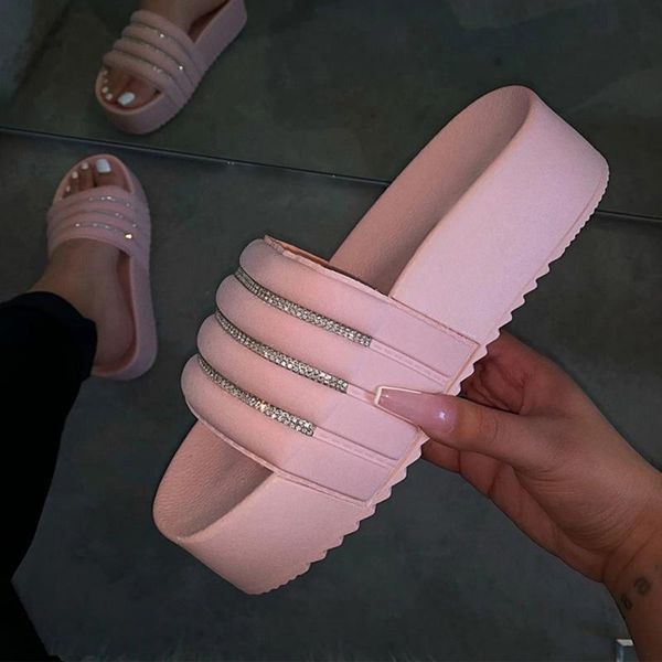 

slippers women platform high heel pu summer sandals woman beach color crystal durable ladies street fashion shoes 2021, Black