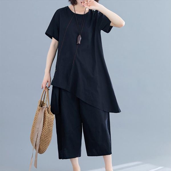 

arrival linen cotton fashion clothes women tracksuits set loose wide leg two piece female summer casual suits, Gray