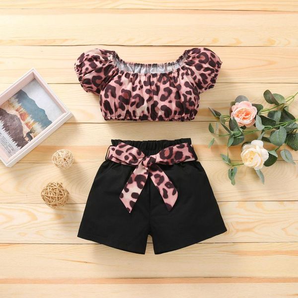 

clothing sets born baby girl summer off shoulder sleeve leopard solid color shorts fashion outfit clothes, White