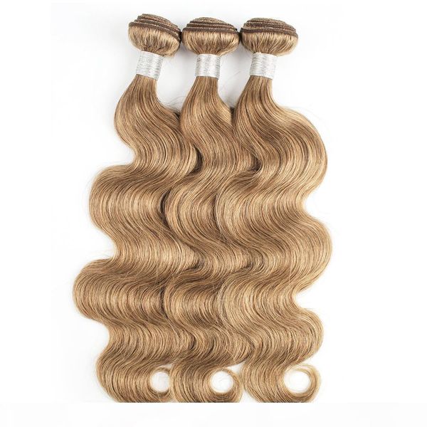 

kisshair 3 4 bundles color #8 ash blonde body wave brazilian human hair weft medium brown hair weave, Black