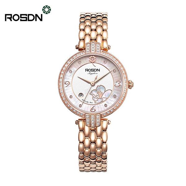 

wristwatches rosdn watch women's fashion trend four-leaf clover ladies' diamond-encrusted waterproof, Slivery;brown