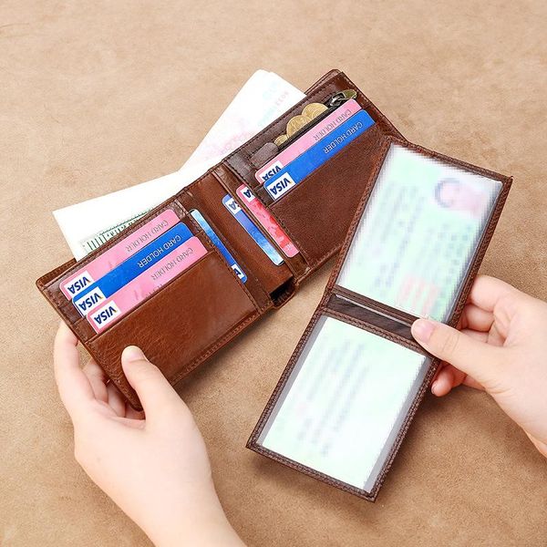 

wallets vintage men's short wallet leather small with zipper coin pocket purse slim bank card holder money bag mini purses male, Red;black