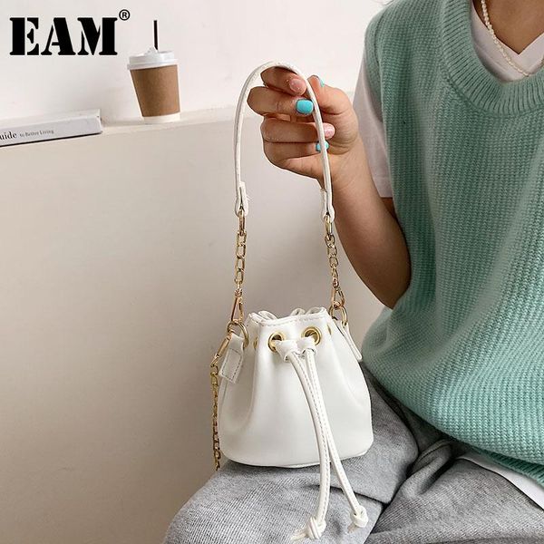 

evening bags [eam] women mini chains bucket drawstring pu leather personality all-match crossbody shoulder bag fashion tide 2021 18a2302