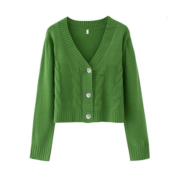 

2021 new women's crop sweaters female green button short v neck long sleeve sweater women solid knitted cardigan sxlr, White;black